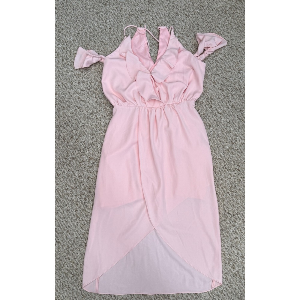 Ava & Aiden Dress Women 2 Pastel Pink Cold Shoulder High Low Midi Wedding Prom